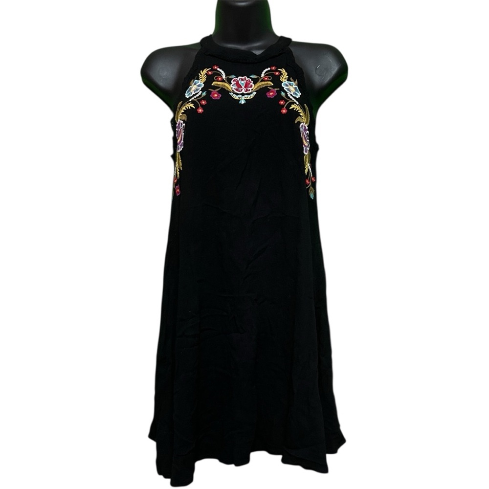Flowy Black Dress with Colorful Embroidery